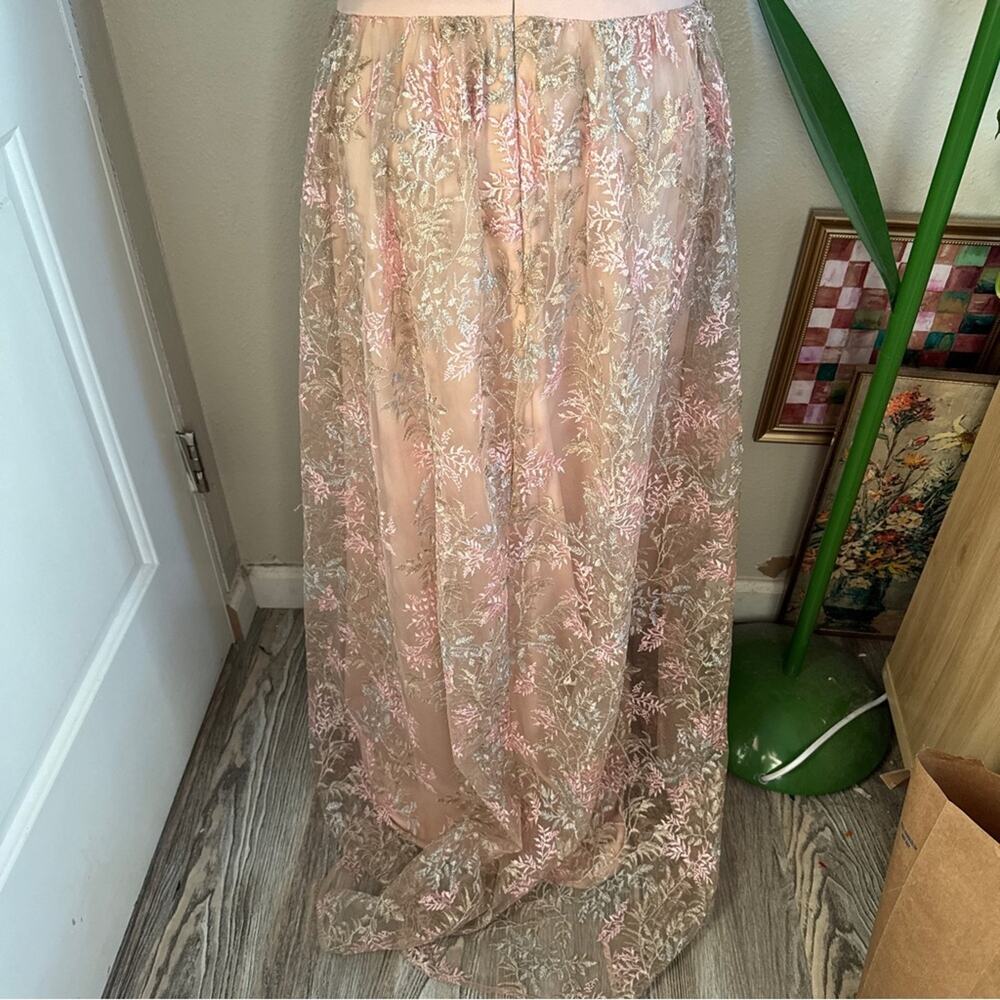 Xscape Jersey Ball Gown w Embroidered Mesh Skirt 2 - Picture 9 of 11